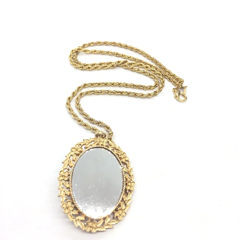 Vintage Gold and Black Necklace with Rose Pendant